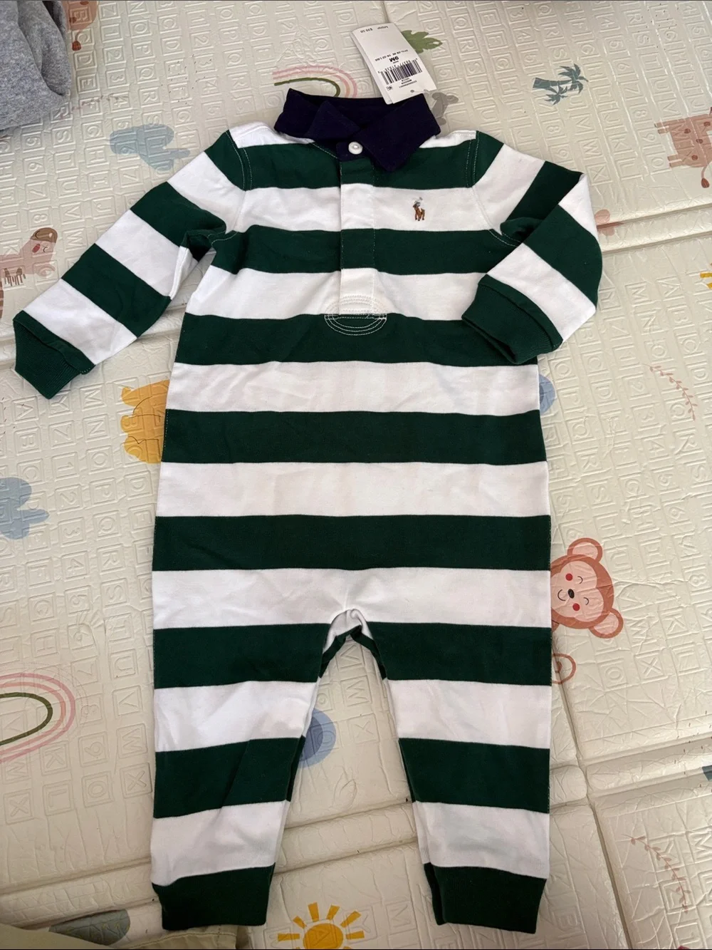 Ralph Lauren Green & White Striped Polo Onesie